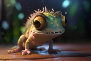 Wild-eyed and Crazy A Cool Photorealistic Cartoon Chameleon photo