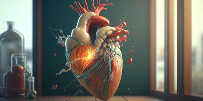Heart in 3D animations with broken glowing elements Heart attack Emergency illustration photo
