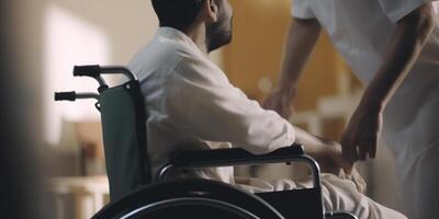 Doctor and patient in wheelchair discussing medical treatment AI generated photo