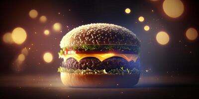 Juicy Hamburger with Bokeh Background, Delicious Fast Food Illustration photo