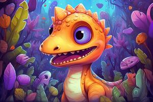 Vibrant and Whimsical Digital Comic Art Plateosaurus's Hilarious Adventures in a Colorful World photo