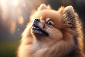 un encantador retrato de un adorable pomeranio perro ai generado foto