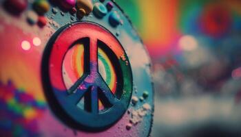 maravilloso hippie obra de arte presentando un vibrante paz firmar ai generado foto