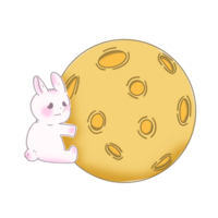 A pink rabbit hug the moon png