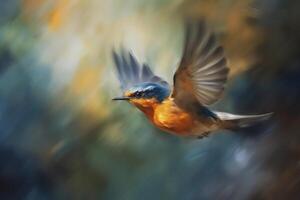 Jewel of the Sky A Colorful Painting of a Hummingbird in Flight photo