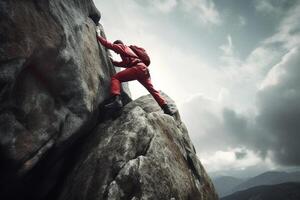 Scaling the Majestic Heights A Climber's Adventure amidst Towering Clouds and Mountains photo