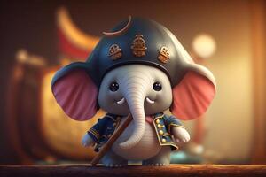 Adventurous Little Elephant in Pirate Attire Ready for Treasure Hunt photo