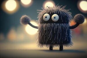 Fuzzy Coal Monster with Cartoon Eyes Having Fun photo