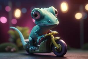 Zippy Chameleon on a Moped Speeding Through a Blurred World photo