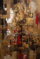 Industrial Reverie A Captivating Collage of Red and Sepia in a Large Canvas Painting photo