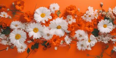 flores en naranja blanco y naranja flores en un naranja antecedentes ai generado foto