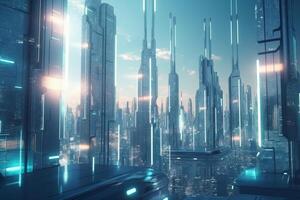 Energy-Positive City Futuristic Metropolis Powered by Buildings photo