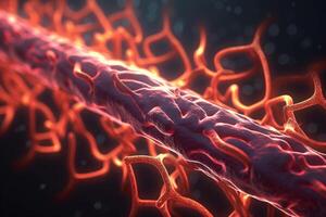 vibrante 3d ilustración de microscópico músculo fibra contracción ai generado foto