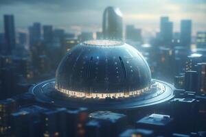 The Metropolis Within A Futuristic City Inside a Glass Dome AI generated photo