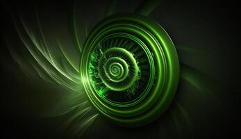 Green sound waves emanating from speaker on dark background, abstract photo