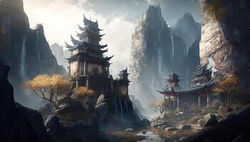 Serene beauty A Chinese temple nestled in the mountains photo