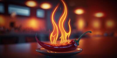 Fiery Red Hot Chili Pepper with Flames and Fire Illustration photo