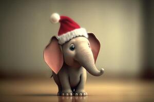 un linda pequeño elefante vistiendo un Navidad sombrero ai generado foto