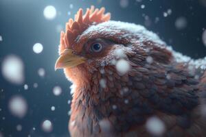 Feathered Snow Explorer A Chicken in Winter Wonderland photo