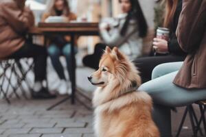 Patient Pooch A Dog's Wait for His Owner in the City Cafe's Open Air Section photo