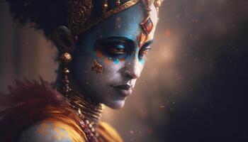 sereno retrato de señor krishna, el Dios de amor y compasión ai generado foto