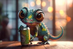 The Thirsty Chameleon A Fun Reptile with a Refreshing Drink photo