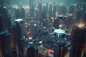 Skybound AI Drone Networks in a Future Metropolis photo