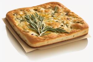 Tantalizing Italian Focaccia Isolated on a White Background photo