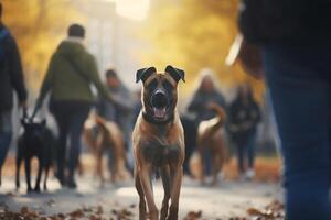 A Sunny Day Stroll in the Park with Man's Best Friend photo