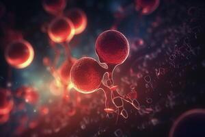 A close-up view of the clumping of red blood cells under a microscope photo