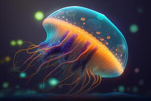 Glowing Deep-Sea Jellyfish A Radiant Beauty in the Darkness photo