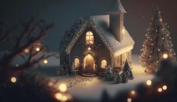 Enchanting Christmas Scene with Snowy Streets and Illuminated Homes photo