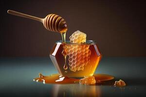 ilustración miel cazo con goteo miel de cerca apicultor ai generado foto