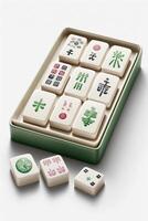 Isolated Chinese Mahjong Game Set on White Background with Bamboo Tiles and Dice photo