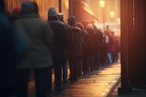 pánico en el calles banco correr caos apretones el ciudad ai generado foto