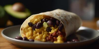 Hearty Breakfast Burrito with Scrambled Eggs, Veggies, and Beans photo