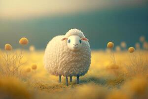 Adorable Sheep in a Golden Cornfield During Late Summer photo