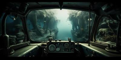 Submerged View from U-Boat Control Capsule of the Underwater Sea photo