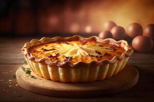 Savory and classic Quiche Lorraine with ham, eggs, and Gruyere cheese on a crispy crust photo