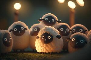 Flock of Funny Fluffy Little Sheep A Cute Sheep Herd Image photo