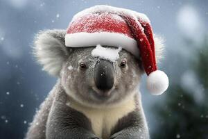 coala vistiendo de santa Papa Noel sombrero en Navidad víspera ai generado contenido foto
