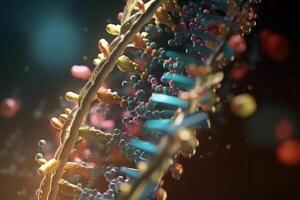 resumen 3d ilustración de proteína biosíntesis proceso en microscópico escala con vibrante colores ai generado foto
