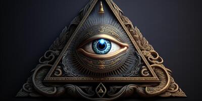 The All-Seeing Eye of the Illuminati in a Triangle, Illustrated photo