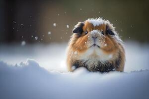 linda Guinea cerdo ilustración en invierno con nieve ai generado foto