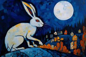 Moonlit Bunny An Impressionistic Painting of a Rabbit in Moonlight photo