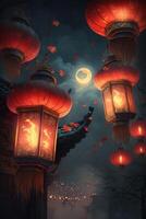 Enchanting Chinese New Year Celebration with Red Lanterns Illuminating the Night photo