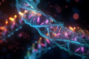 resumen 3d ilustración de proteína biosíntesis proceso en microscópico escala con vibrante colores ai generado foto