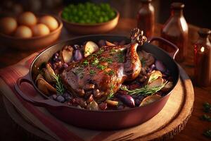 Savory Coq au Vin A Classic French Dish Braised in Burgundy Wine photo