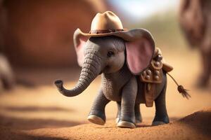 The Little Elephant Goes West A Funny Cowboy Adventure AI generated photo