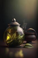 Serene Ambience with a Glass of Green Tea photo